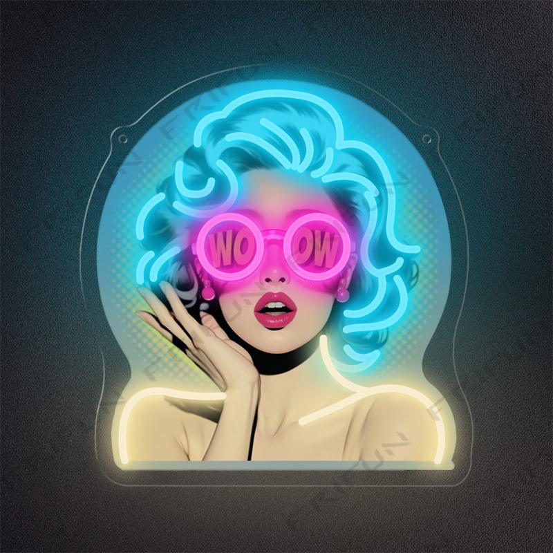 Commercial Wall Printing - WOW Curl Girl Neon Sign UV-geprint